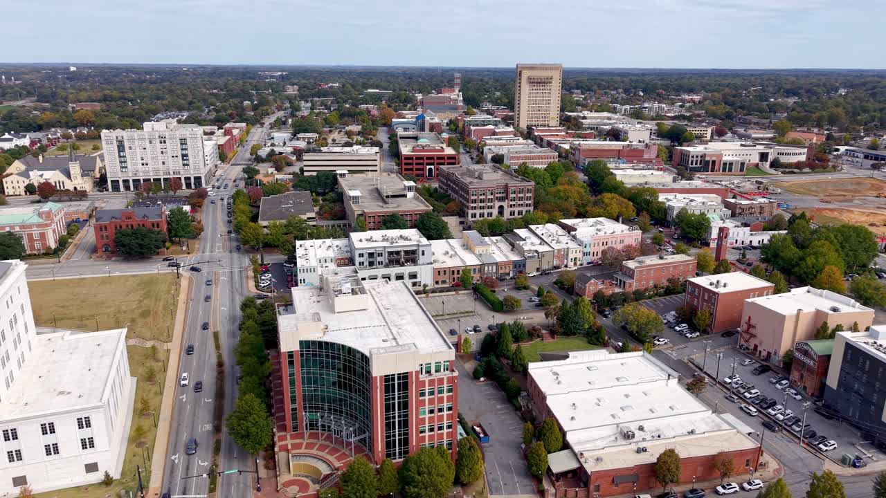aerial orbit of downtown Spartanburg SC, South Carolina