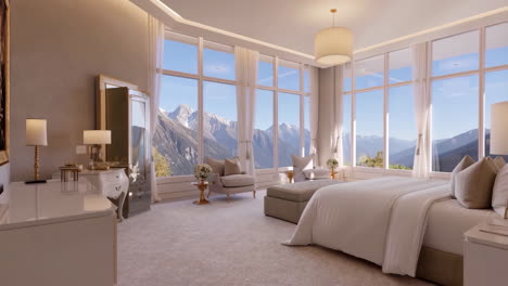 luxurious bedroom with panoramic mountain views