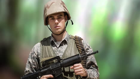 animation of caucasian male soldier over blurred background