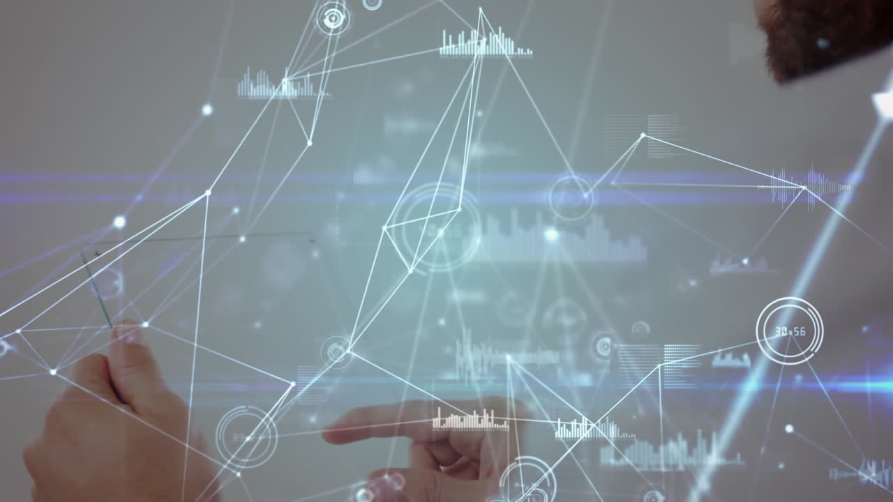 animación de la red de conexiones a través de un hombre de negocios que usa una tableta