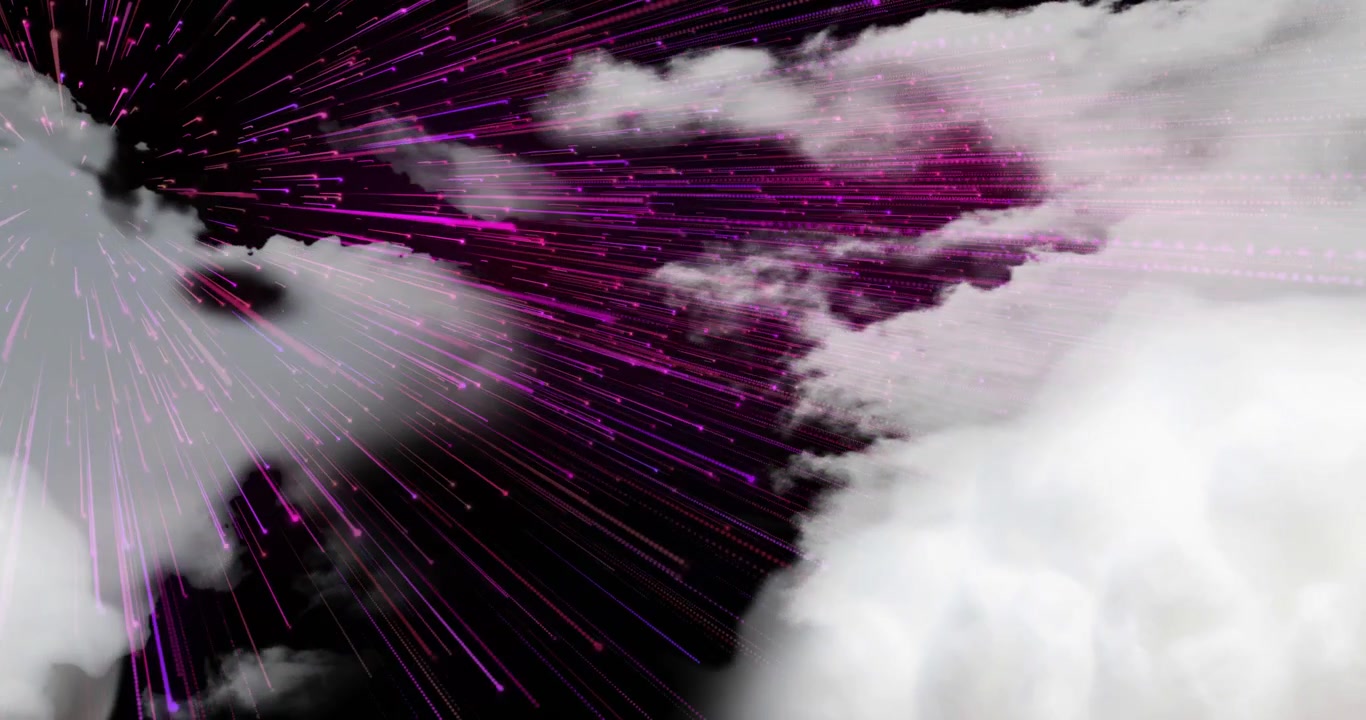 Vibrant purple-pink beams streaming outward through cloud veil, filling dark void and bright sky