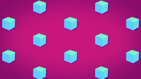 Animation-of-rows-of-blue-cubes-pattern-moving-on-pink-background