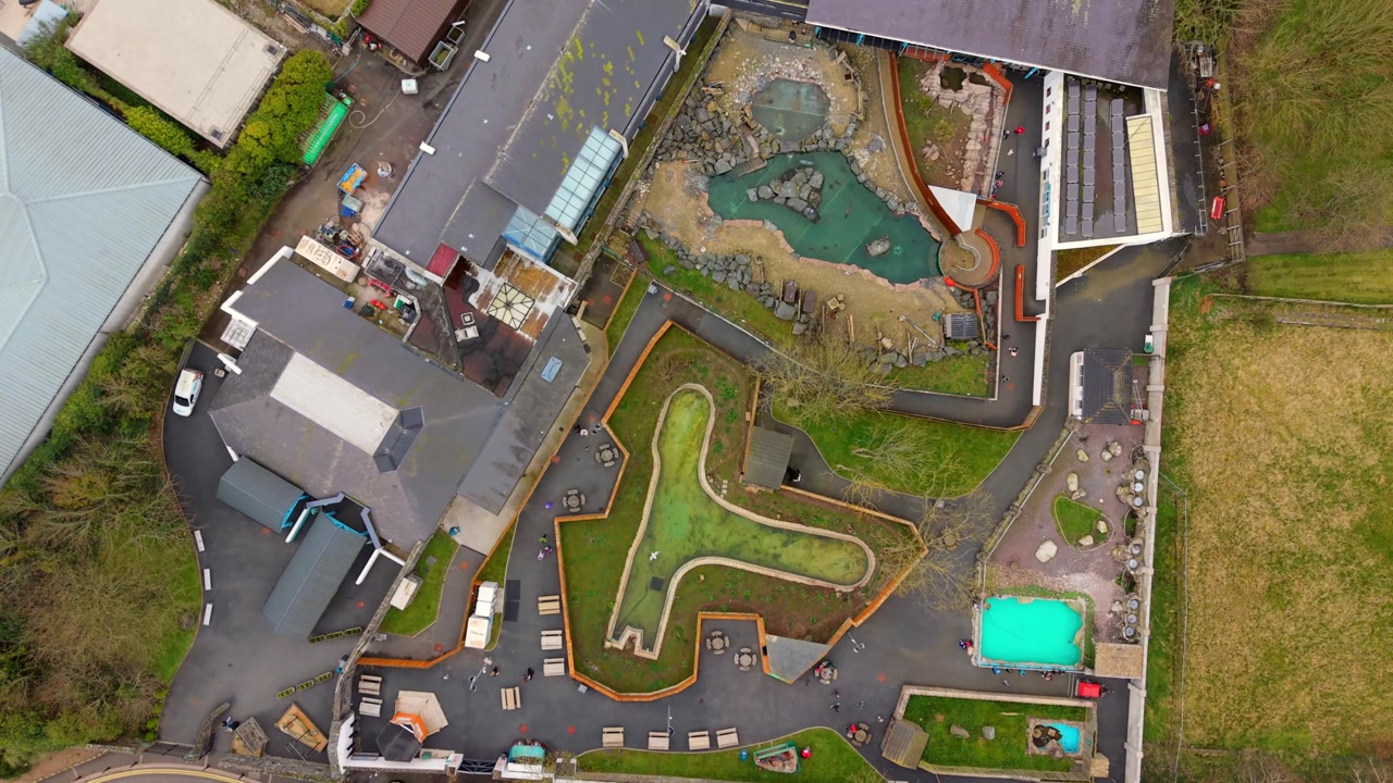 Overhead 4K 60FPS aerial video of Exploris Aquarium in Portaferry, County Down in the UK. Produced in 3840x2160 and with Rec709 color.