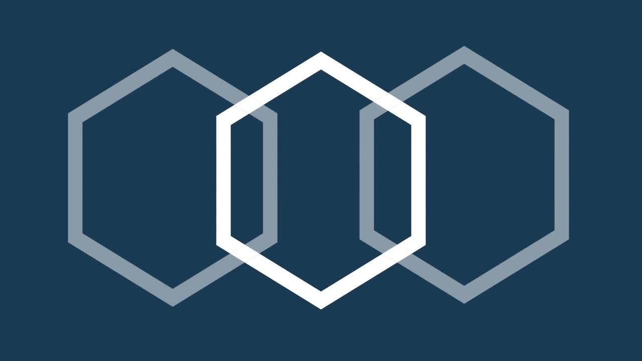 animación de múltiples hexágonos blancos que giran en un bucle sin costuras sobre un fondo azul
