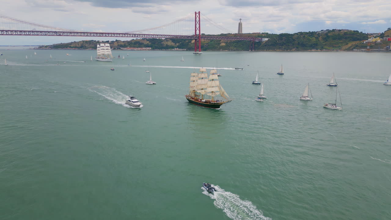 Cinematic yachts sailing bridge with beautiful dock on cloudy summer vacation