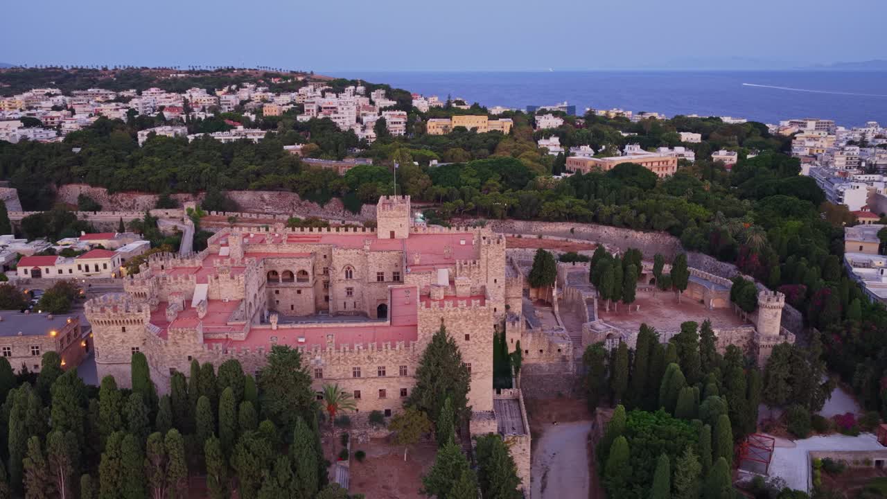 Aerial view of the Palace of the Grand Master of the Knights of Rhodes in Rhodes, Greece