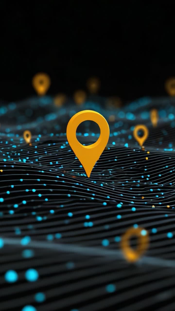Abstract Representation of Digital Navigation Points on a Thematic Background of Blue and Yellow Flowing Lines Illustrating Connectivity and Location Services