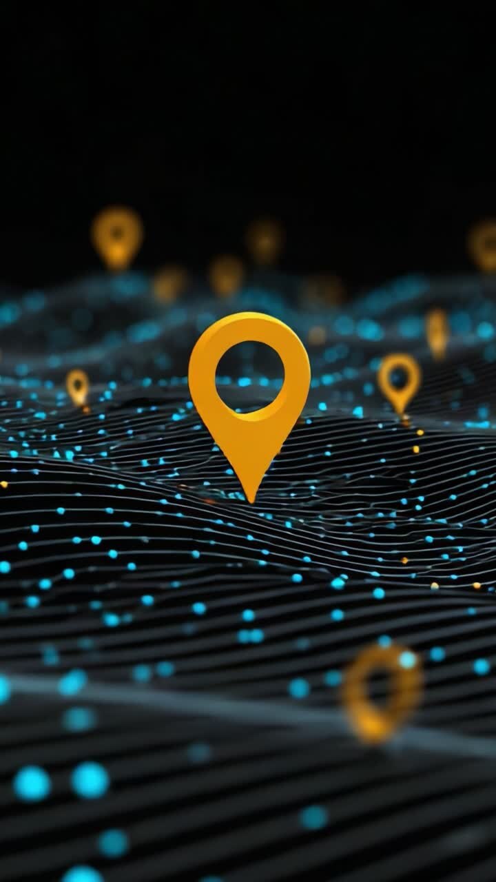 Abstract Representation of Digital Navigation Points on a Thematic Background of Blue and Yellow Flowing Lines Illustrating Connectivity and Location Services