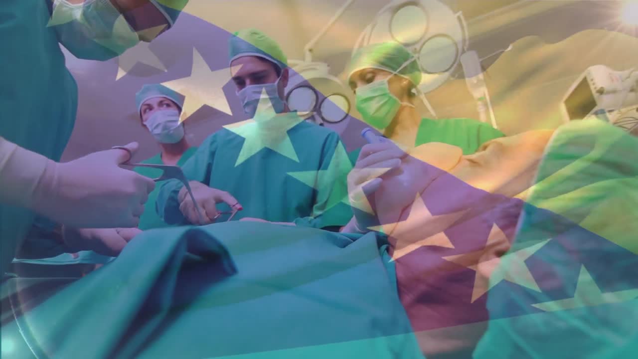 보스니아 헤르체고비나의 발이 환자에게 수술을 하는 다양한 외과 의사 위에 그려져 있습니다.