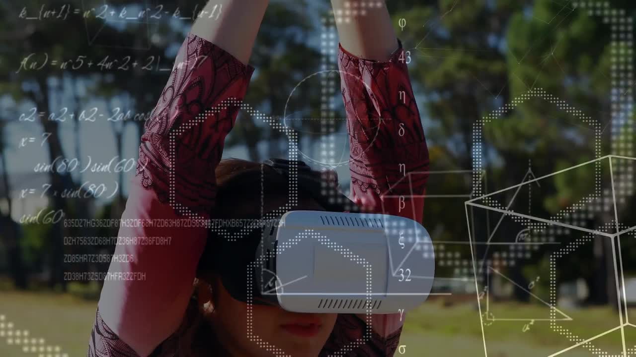 mujer con un auricular de realidad virtual meditando