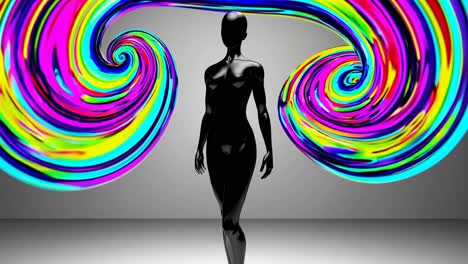 abstract fashion model with colorful spirals