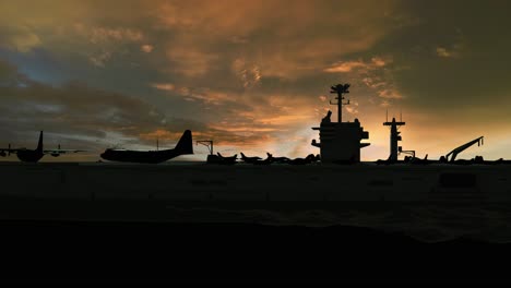 aircraft carrier silhouette at sunset