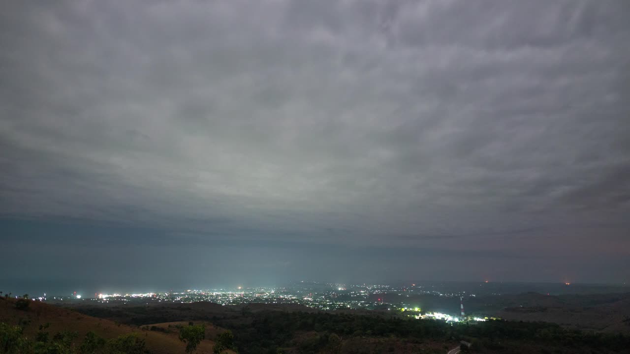 Panoramic Night View of a City with Cloudy Sky