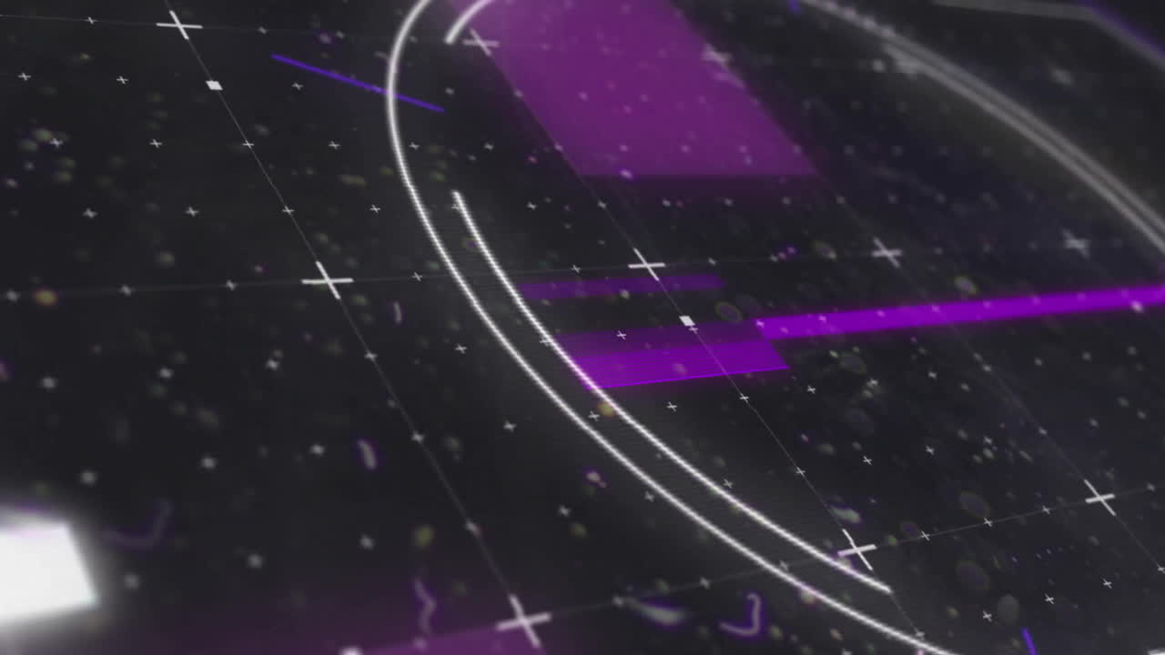 Futuristic radar scanning animation with digital grid and purple highlights
