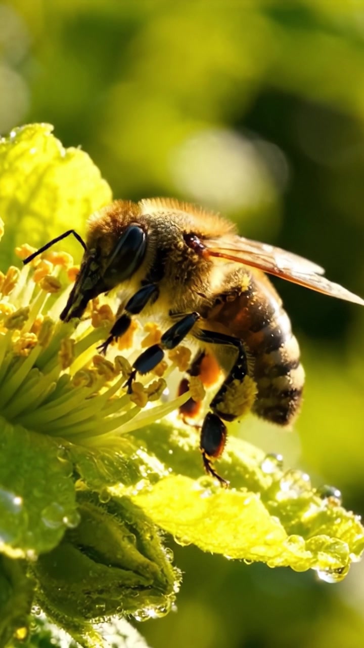Close-Up of a Bee Pollinating a Flower in Brilliant Detail, Showcasing Nature's Intricate Beauty and the Vital Role of Pollinators in Ecosystems