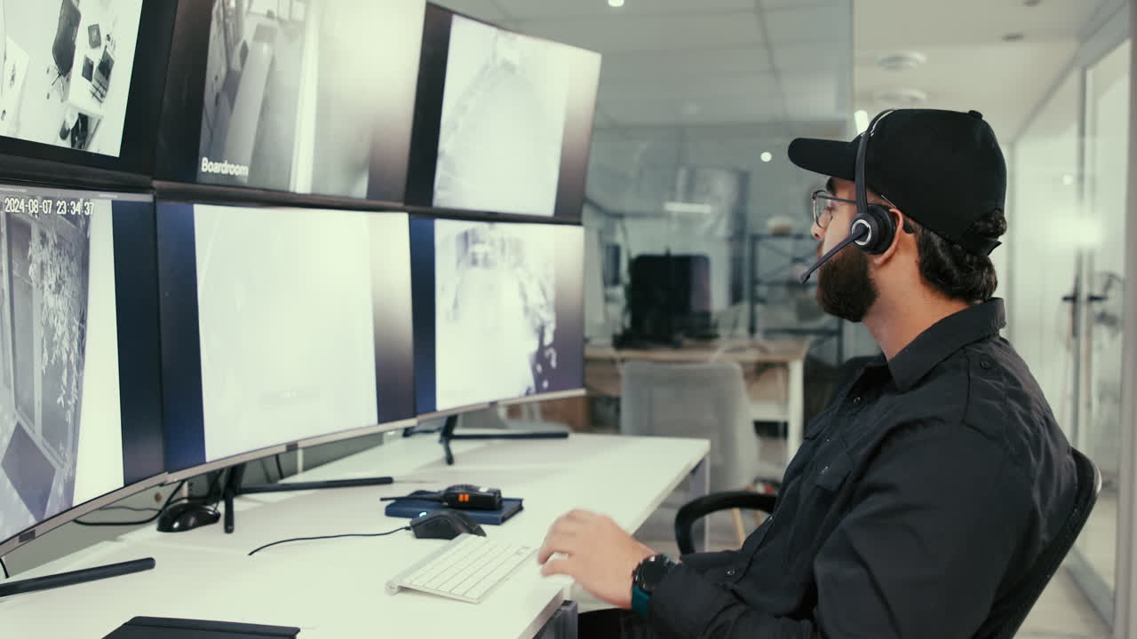 Security Guard Monitoring Security Cameras