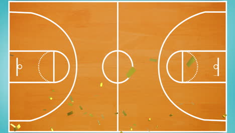 animation of gold confetti falling over basketball court