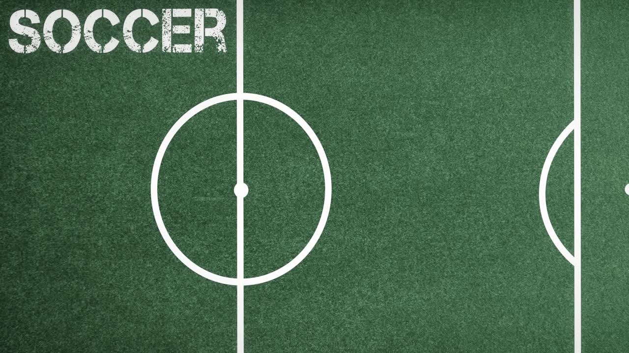 Animation af en fodboldbane med tekst på grøn baggrund