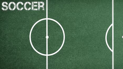 Animation-of-soccer-football-pitch-with-text-on-green-background