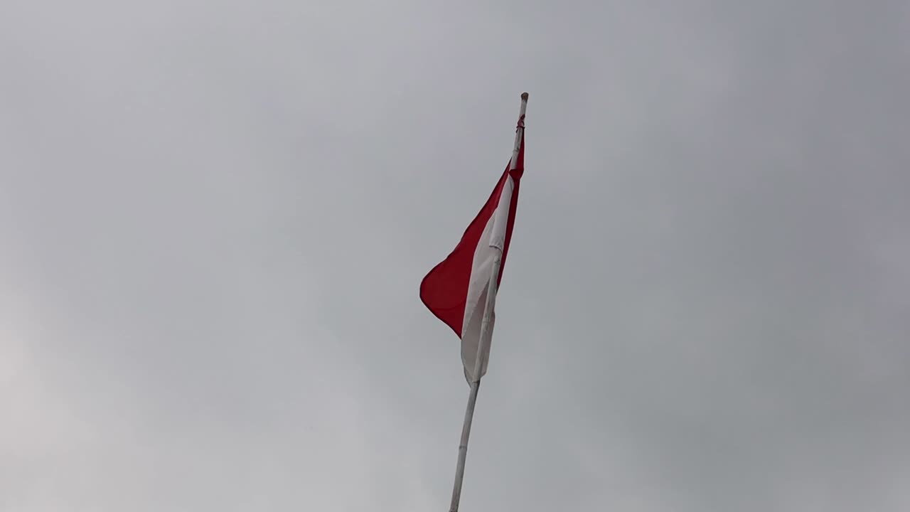 The waving red white Indonesia national flag