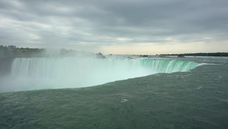 Plano-Estático-En-Cámara-Lenta-Del-Maravilloso-Río-Niágara-Y-Las-Cataratas-Del-Niágara-En-La-Provincia-Canadiense-De-Ontario,-Cerca-De-Nueva-York,-Con-Vistas-A-La-Cascada-Que-Fluye-En-Un-Día-Nublado