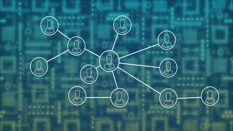 animation of network of people icons over data transferring through network