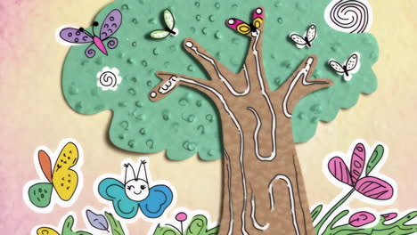 cute paper craft tree with butterflies and flowers