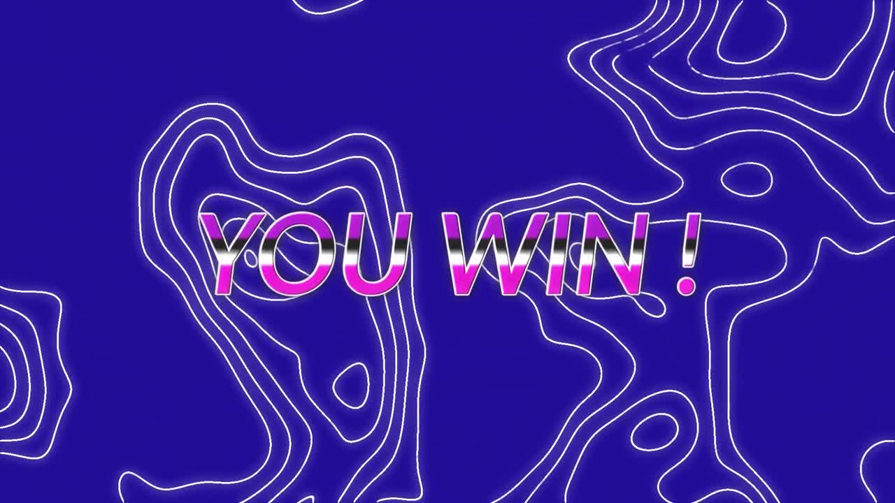 파란색 배경에 움직이는 모양 위에 텍스트를 이기는 애니메이션