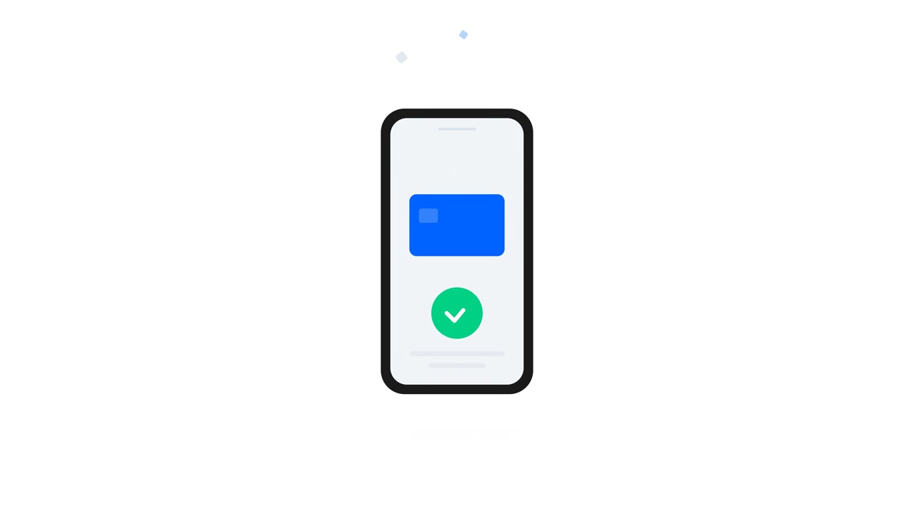 Animazione di transazione di pagamento mobile su smartphone.