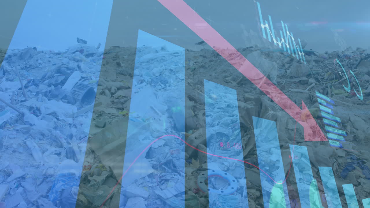 animación del procesamiento de datos financieros sobre un vertedero de basura