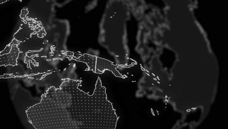 Papua-Neuguinea-Land-Alpha-Für-Die-Bearbeitung-Von-Datenanalyse-Technologie.-Globus-Rotierend,-Filmisches-Video-Zeigt-Einen-Digitalen-Globus,-Der-Sich-Dreht-Und-Auf-Die-Vorlage-Für-Papua-Neuguinea-Land-Alpha-Für-Die-Bearbeitung-Zoomt