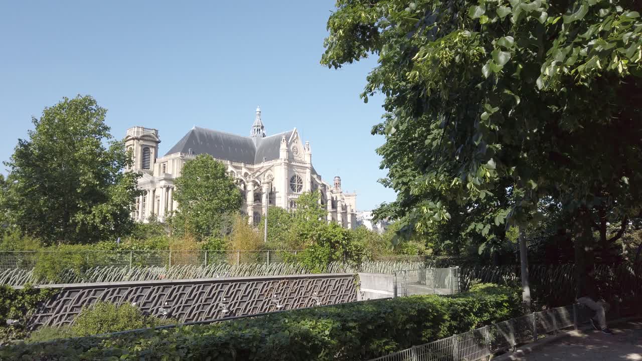 Exterior of gothic church Eglise Saint Eustache in Paris, France