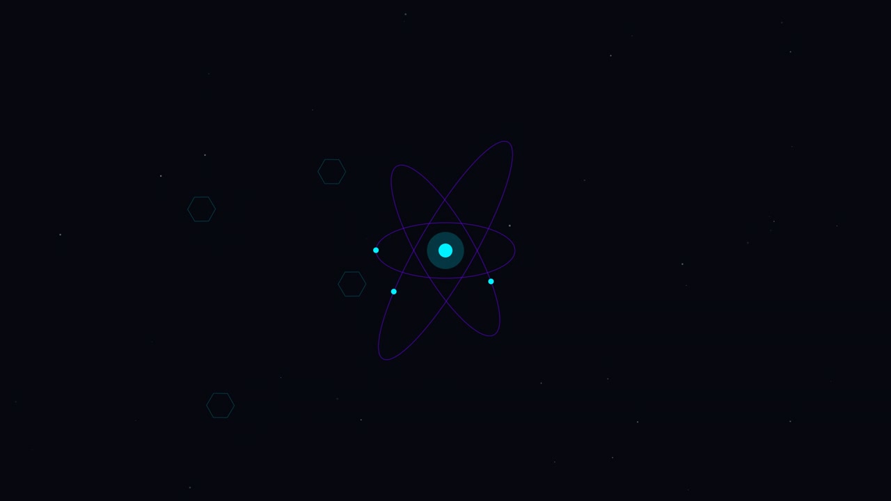 Animated Atom Model Rotating in Dark Space