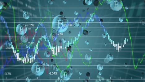 Procesamiento-De-Datos-Financieros-Sobre-Símbolos-Bitcoin-Moviéndose-Contra-Fondo-Azul.