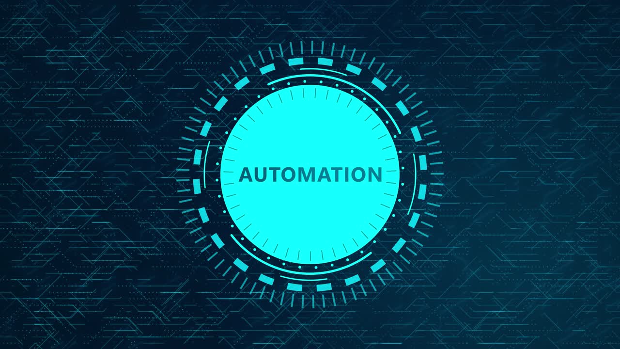 Futuristisk automasjonskonsept med roterende HUD-elementer og kretsdesign