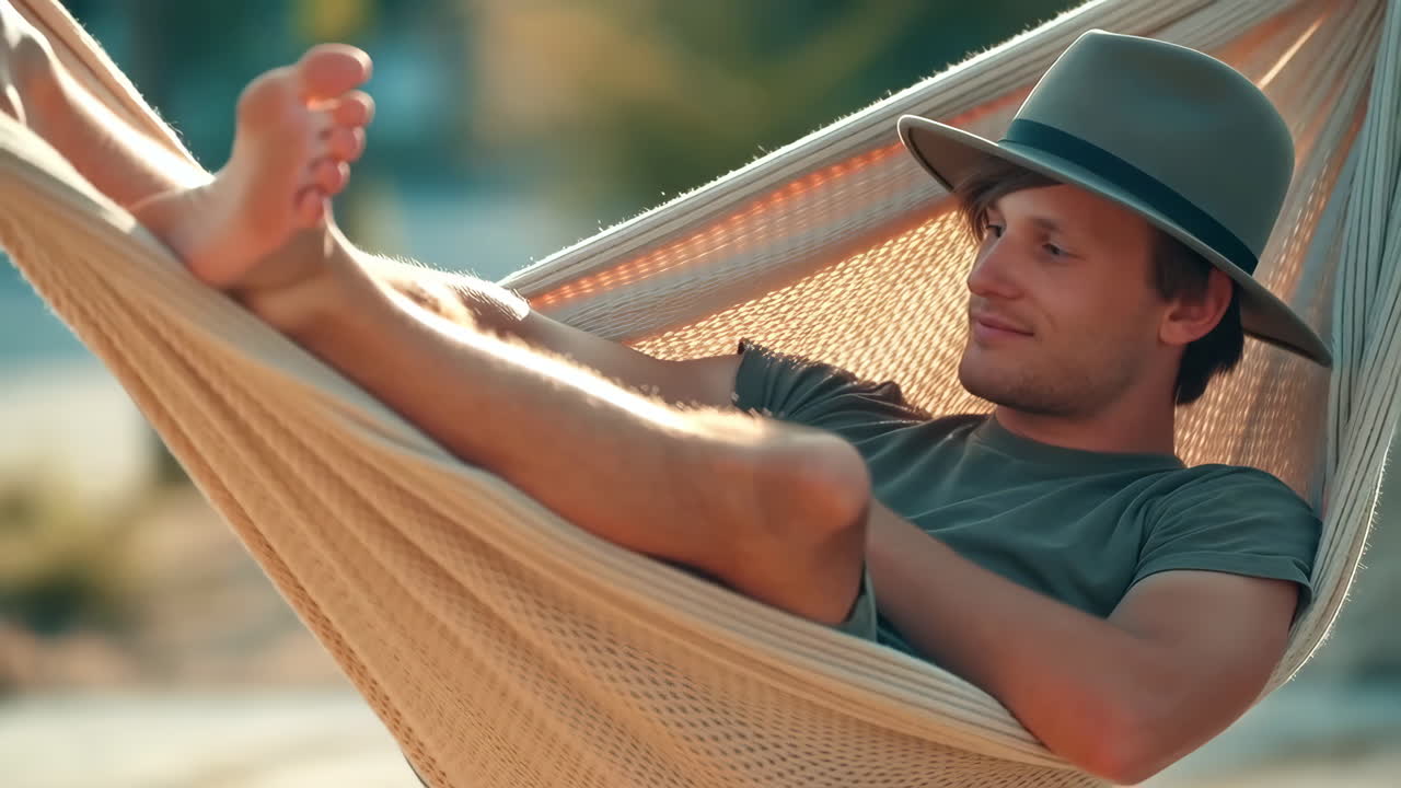 Man Relaxing in a Hammock