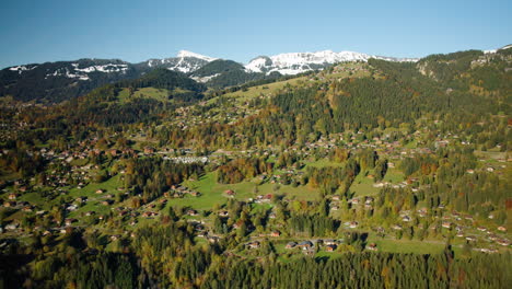 gryon village and ski resort in vaud switzerland during autumn - aerial shot