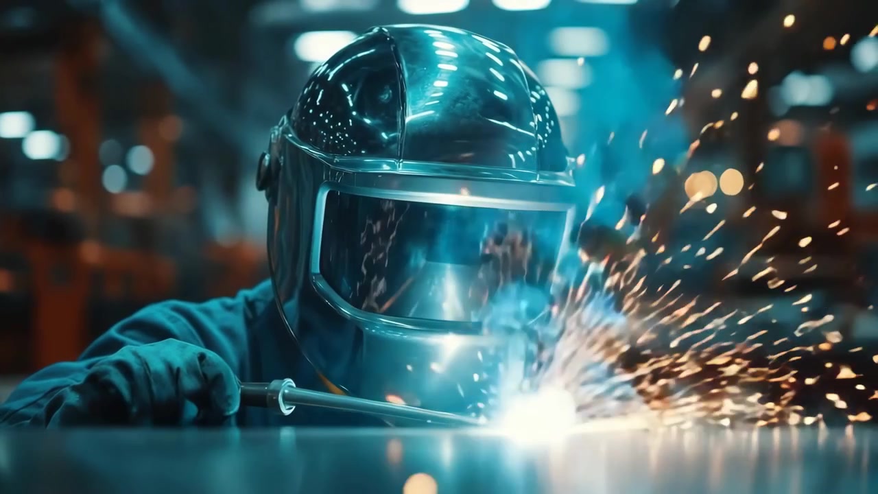 Industrial Welder Working with Metal in a Factory