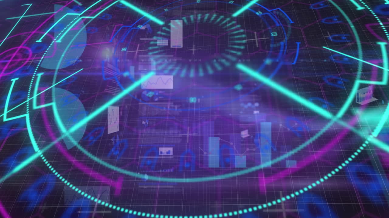 파란색 배경에 있는 금융 데이터 처리 애니메이션