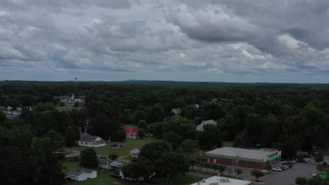 drone flyover of a small suburban area