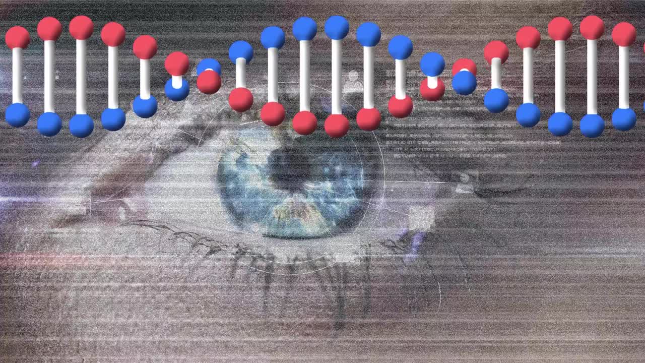 Animation of dna strand over woman eye