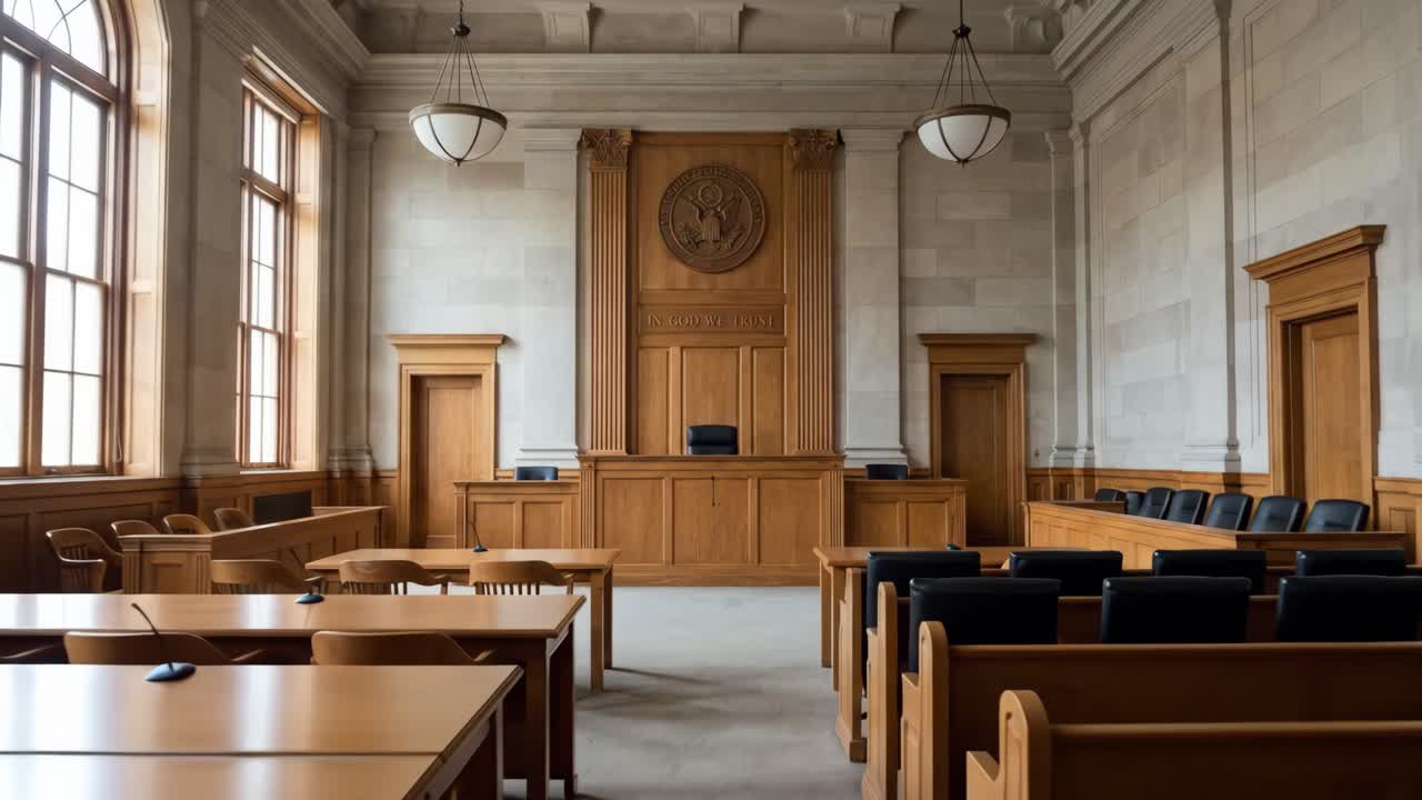 Empty Courtroom with Judge's Bench and Jury Box