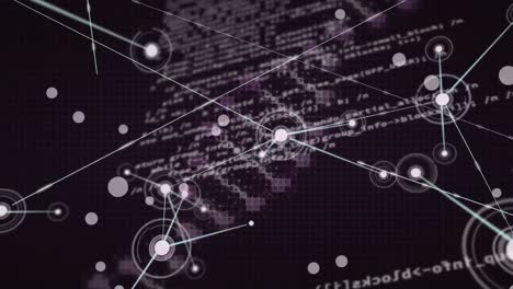 animation of dna strand, data processing and network of connections over black background