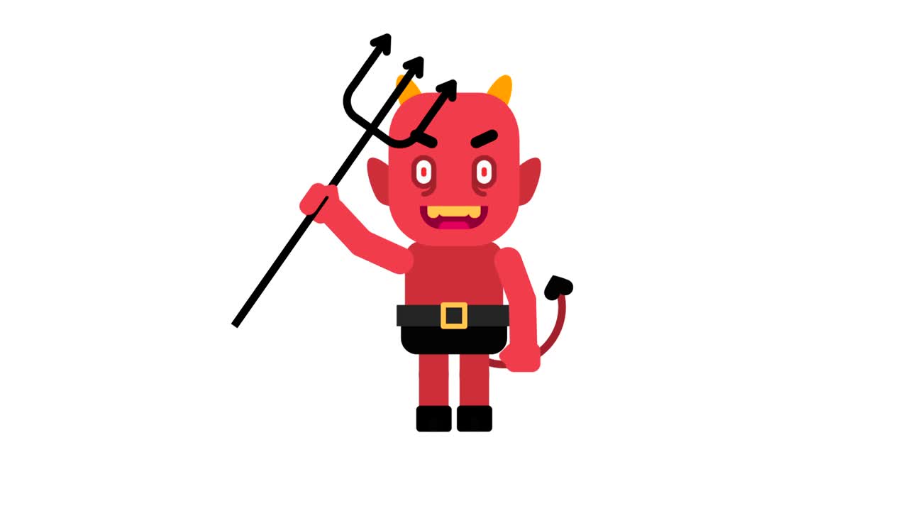 daemon feliz enojado pisando los pies y agitando la mano. personaje de halloween. canal alfa.