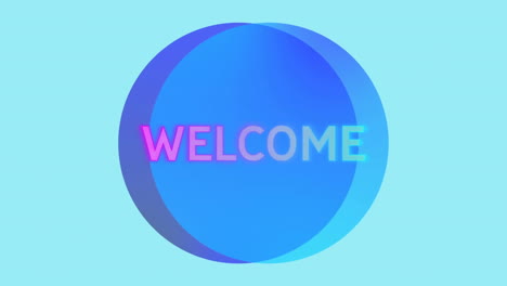 welcome text animation over blue circular shapes on light blue background
