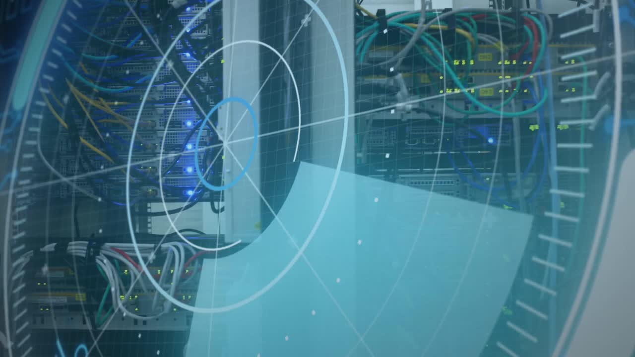 Animation of scope scanning and data processing over cables in computer server