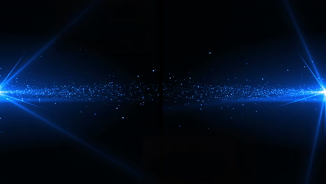animación de partículas azules brillantes de luz que se mueven hacia el centro desde la izquierda y la derecha, en negro