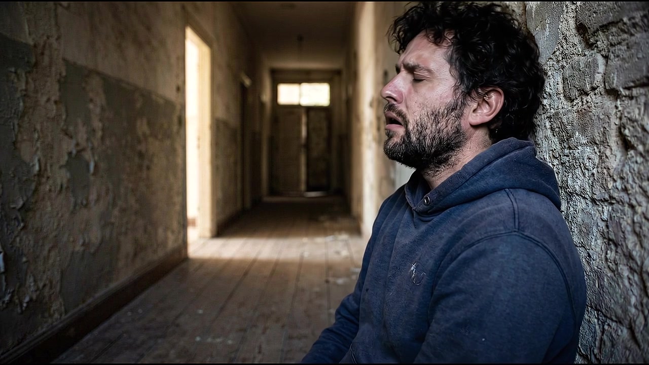 Uomo adulto che si copre il viso e mostra segni di depressione e esaurimento emotivo a casa
