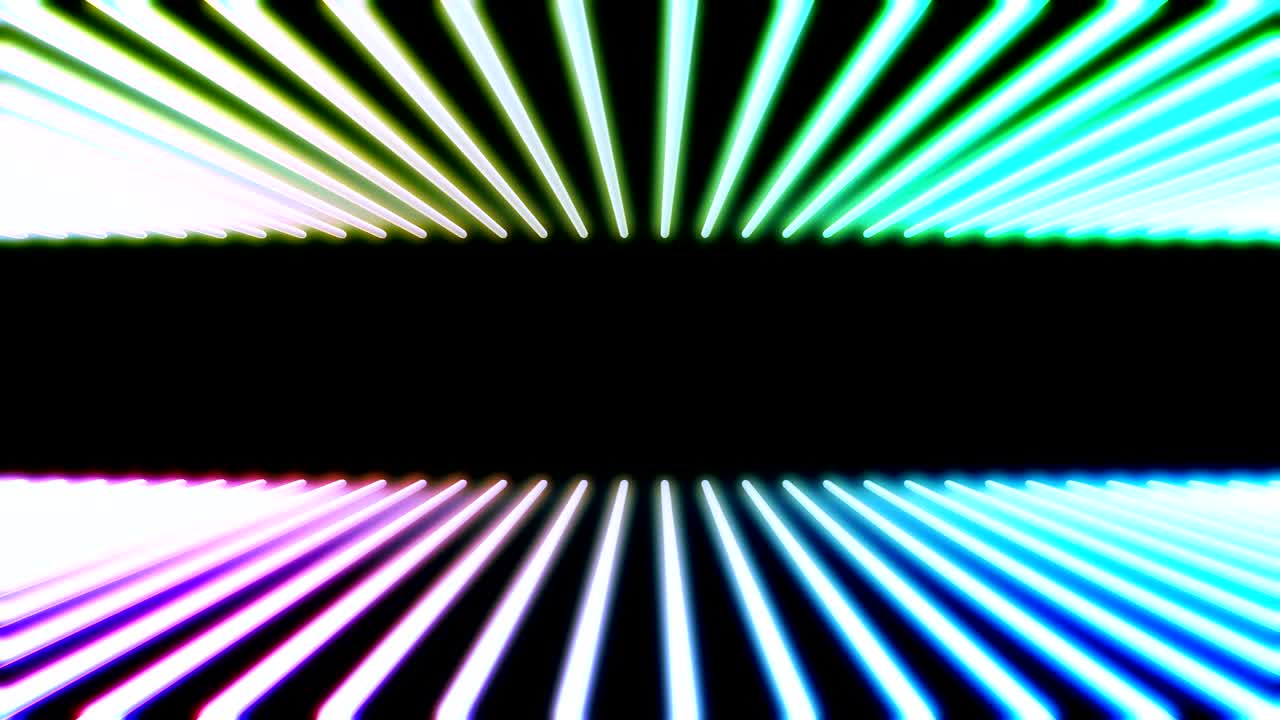 líneas láser de luz de neón brillantes en color negro. colorido fondo geométrico fluorescente abstracto. renderización 3d futurista en bucle. animación de moda moderna para diseño de transmisión, espectáculo, club.