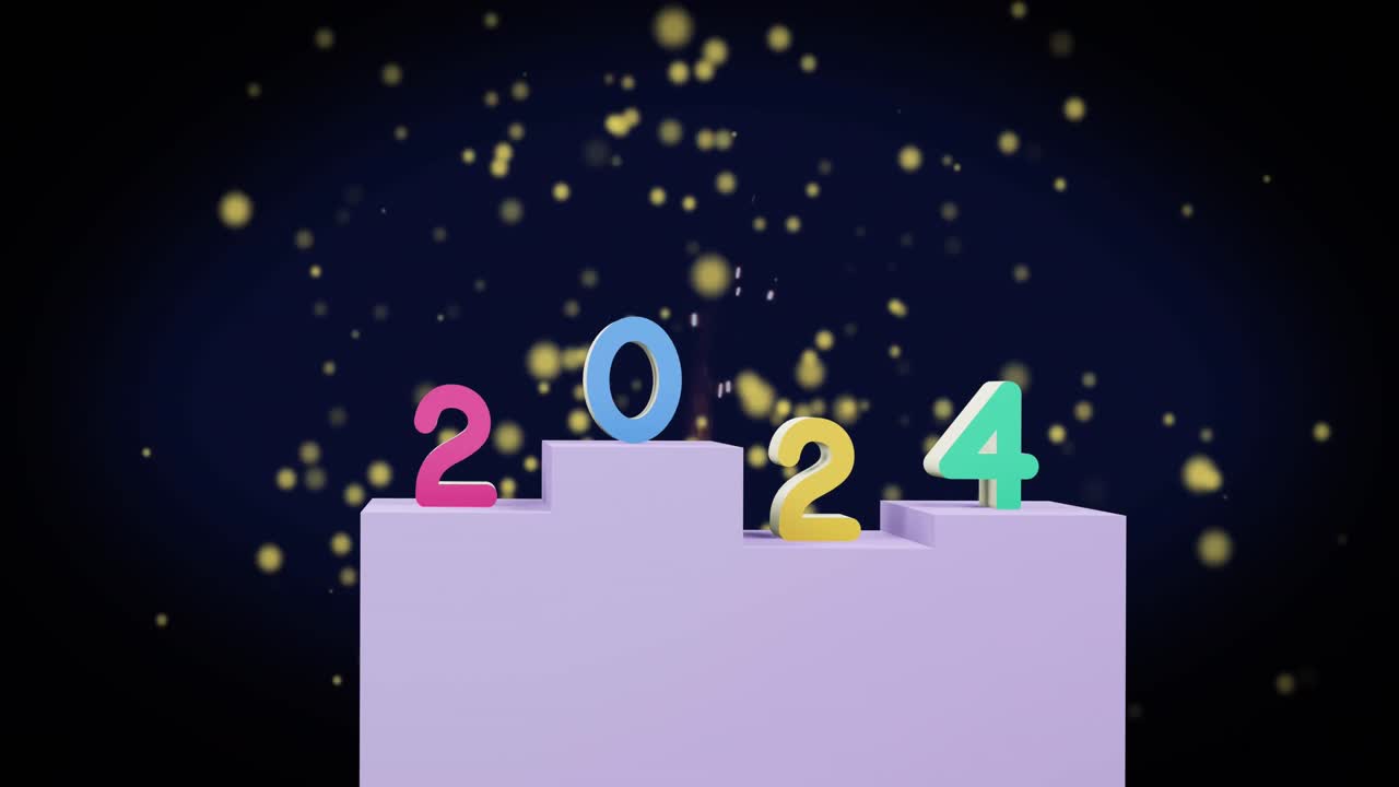 animación del texto de 2024 y decoraciones navideñas en el fondo